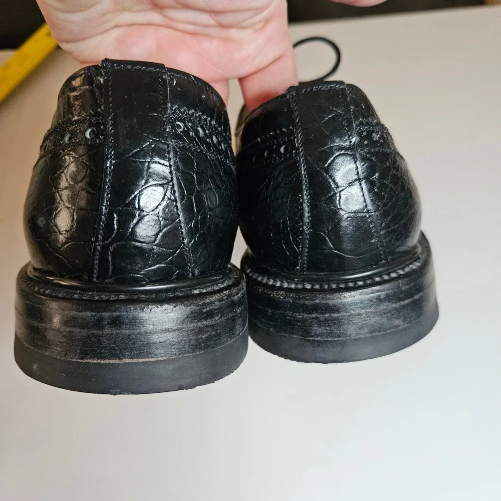 Calzado Leonel Black Crocodile Embossed Leather Wingtip Oxford Shoes Men US 7.5